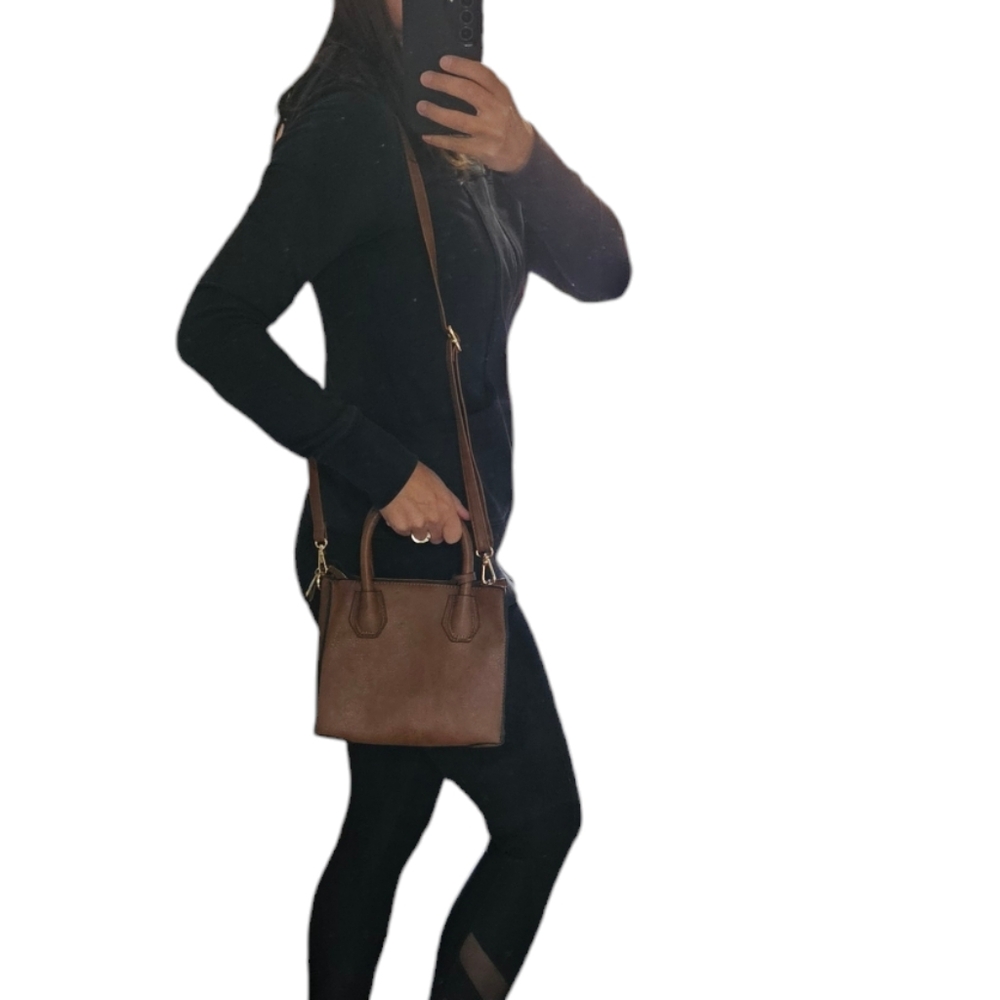 Ardene brown vinyl purse with removable‎ adjustable strap